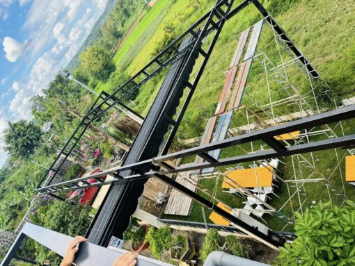 Mẫu bạt mái xếp lượn sóng che nắng mưa sân vườn đẹp
