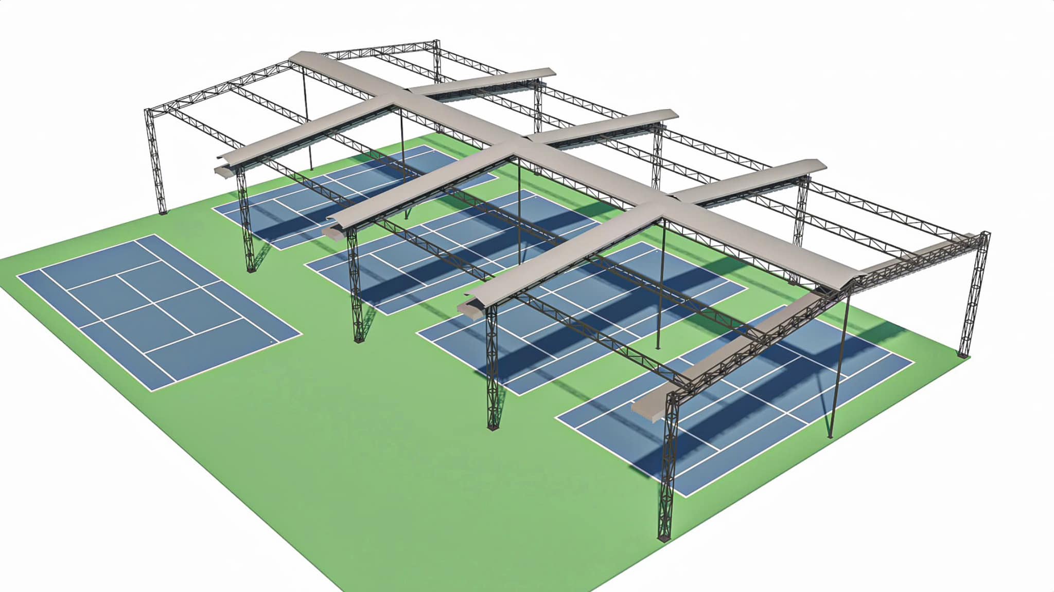 thiết kế mái che sân Pickleball trên 3D