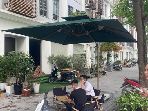 Dù lệch tâm vuông 3m hợp kim nhôm xoay 360 màu xanh