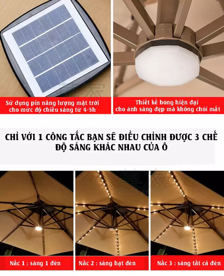 Cấu tạo dù lệch tâm có đèn Led 3x3m hợp kim có đèn Cấu tạo dù lệch tâm có đèn Led 3x3m hợp kim có đèn