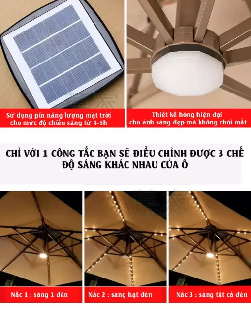 Cấu tạo dù lệch tâm có đèn Led 3x3m hợp kim có đèn