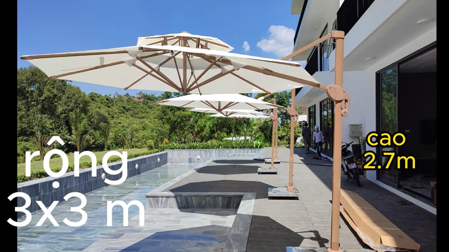 Cấu tạp Ô dù lệch tâm hợp kim 3m tròn nâng hạ xoay 360 màu trắng kem Cấu tạp Ô dù lệch tâm hợp kim 3m tròn nâng hạ xoay 360 màu trắng kem