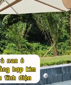 Cấu tạp Ô dù lệch tâm hợp kim 3m tròn nâng hạ xoay 360 màu trắng kem