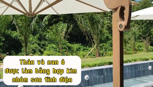 Cấu tạp Ô dù lệch tâm hợp kim 3m tròn nâng hạ xoay 360 màu trắng kem