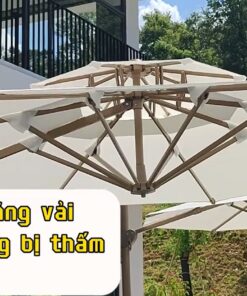 Cấu tạp Ô dù lệch tâm hợp kim 3m tròn nâng hạ xoay 360 màu trắng kem