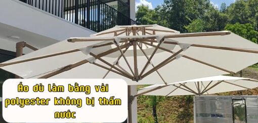 Cấu tạp Ô dù lệch tâm hợp kim 3m tròn nâng hạ xoay 360 màu trắng kem