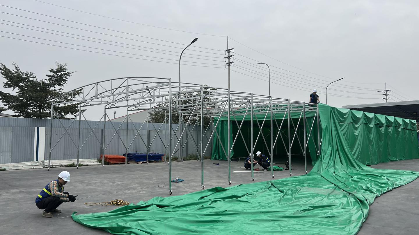 Thi công nhà nhà bạt dẫn lối lều bạt khung xếp di động
