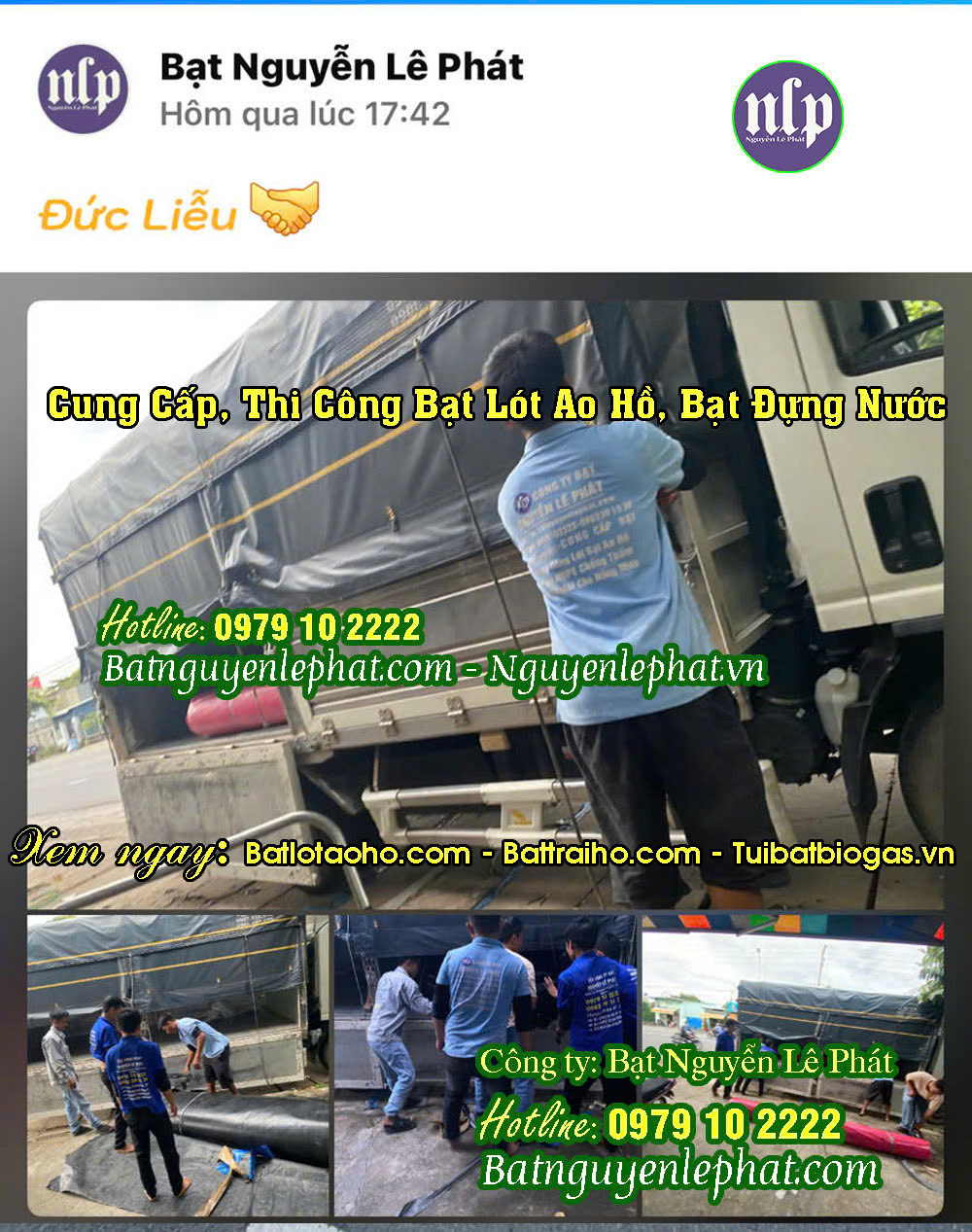 Bạt lót hồ chứa nước nuôi thuỷ sản ở Trảng Bom Bạt lót hồ chứa nước nuôi thuỷ sản ở Trảng Bom